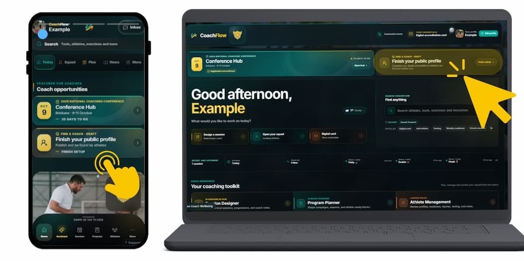 Coach Flow dashboard showing the Create Your Public Profile option