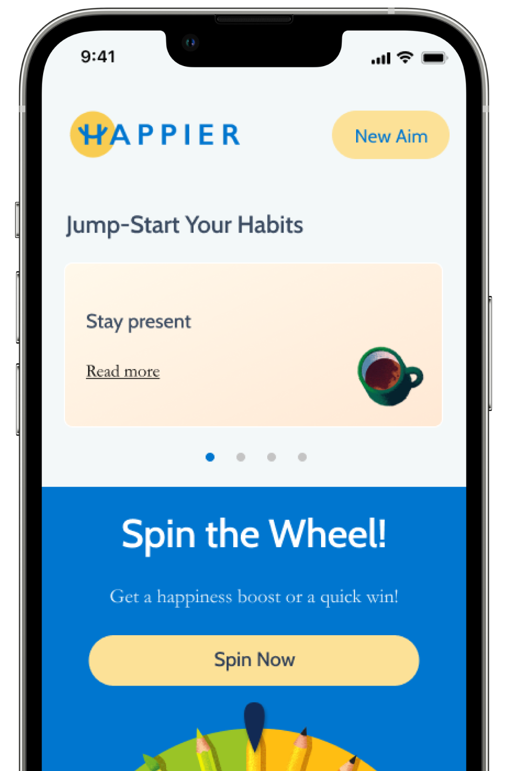Happier app screenshot of homescreen