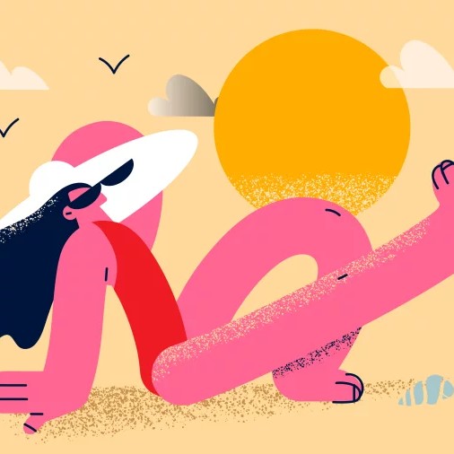 Stylized illustration of a woman on a beach