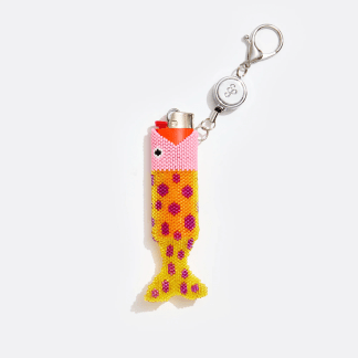 beaded fish keychain in yellow