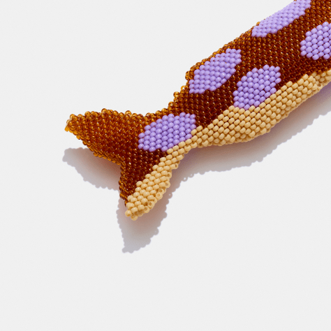 beaded fish keychain in brown