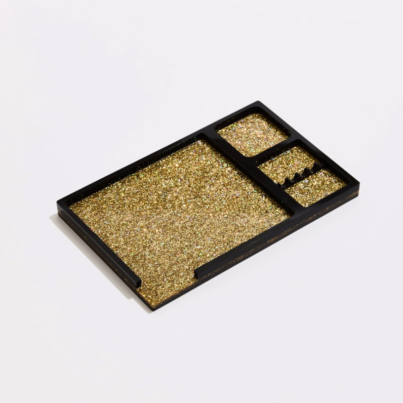rolling tray in gold halo glitter