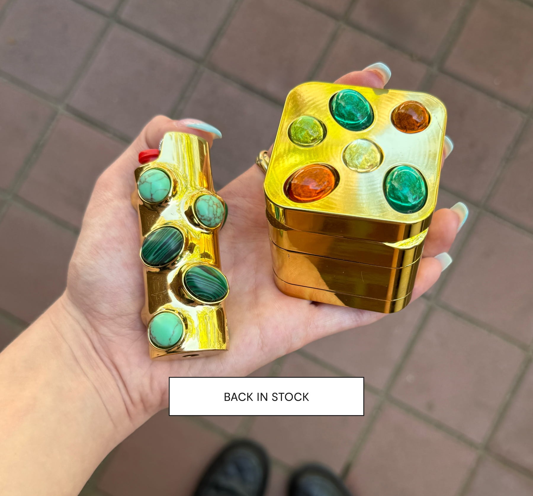 gemstoned lighter case in malachite