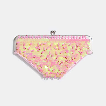 undies clutch in pink sequins