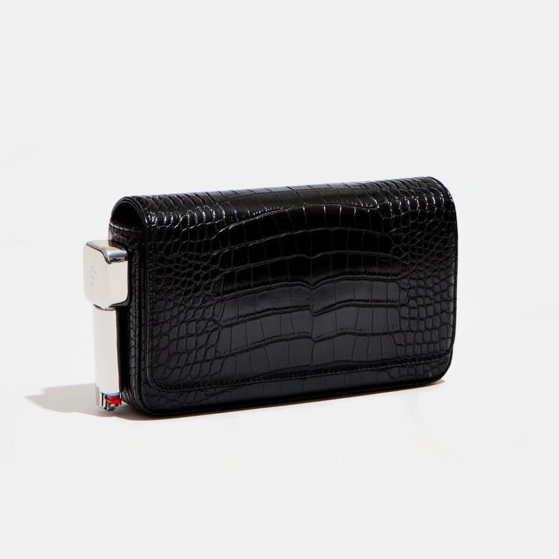burn clutch in black croc