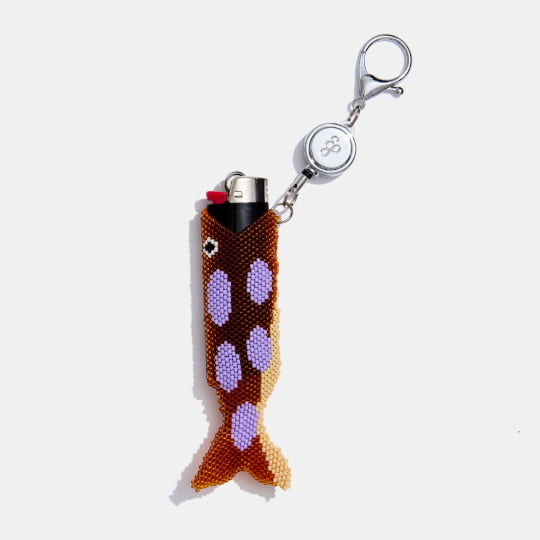 retractable lighter keychain in brown beaded fish