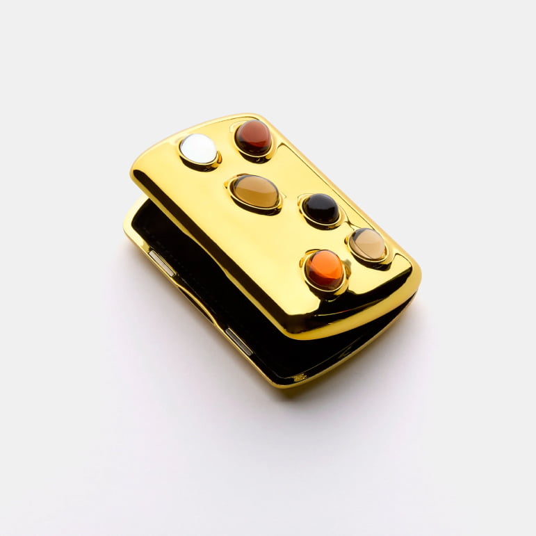 gemstoned card case in gold