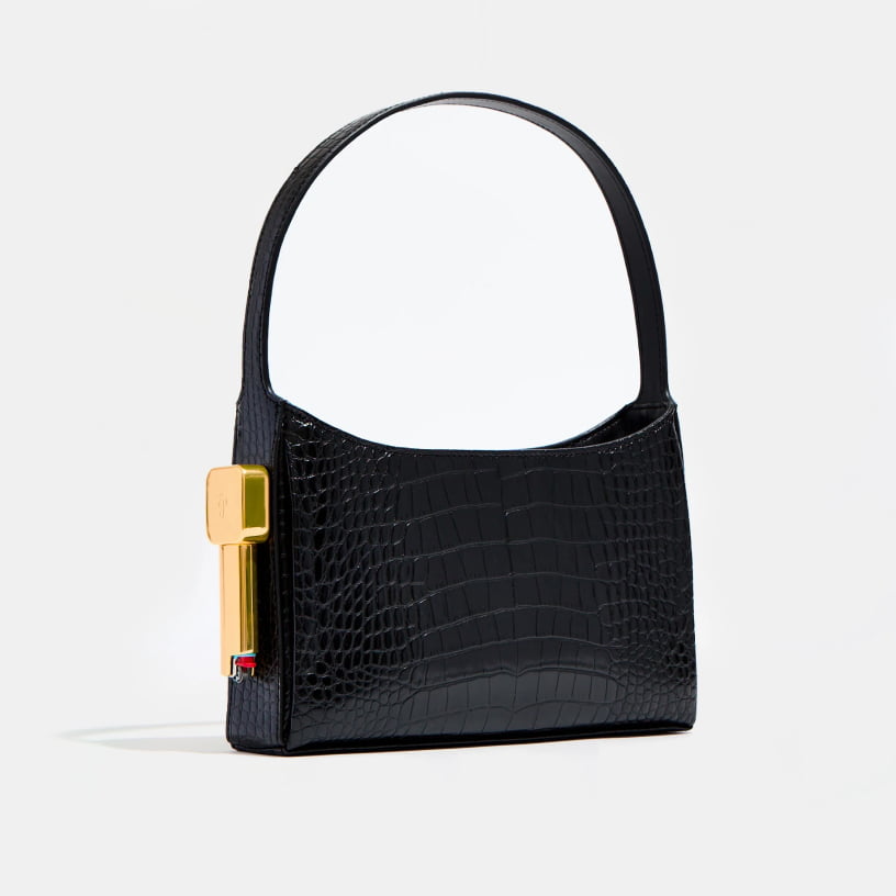 burn shoulder bag in black croc