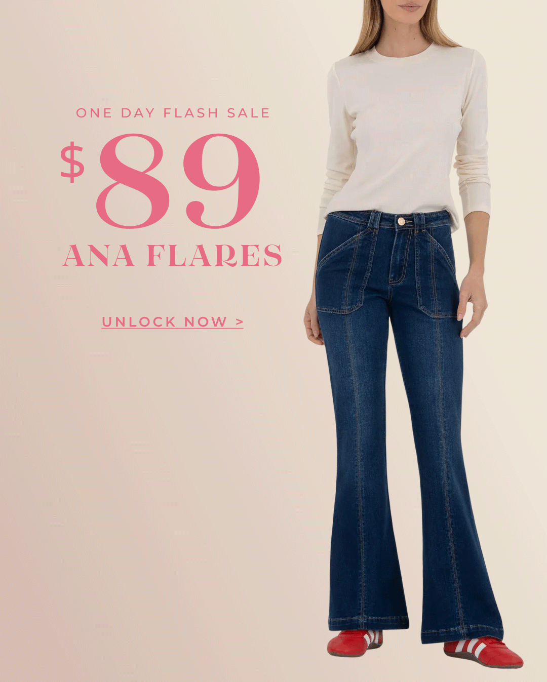 an image of a woman in a purple shirt and jeans