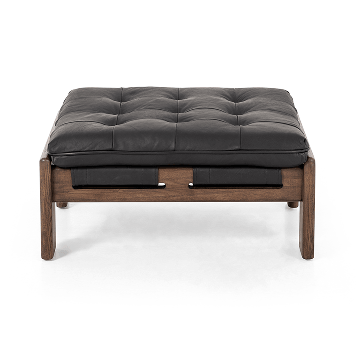 Halston Top Grain Leather Ottoman Heirloom Black