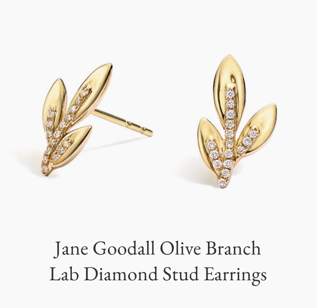 Jane Goodall Olive Branch Lab Diamond Stud Earrings