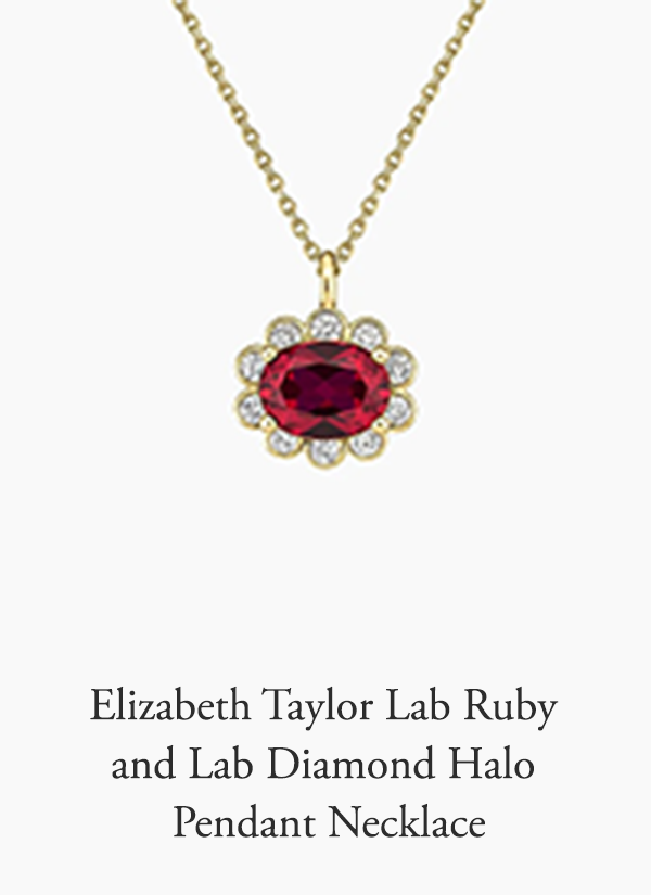 Elizabeth Taylor Lab Ruby and Lab Diamond Halo Pendant Necklace