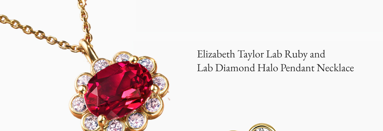 Elizabeth Taylor Lab Ruby and Lab Diamond Halo Pendant Necklace