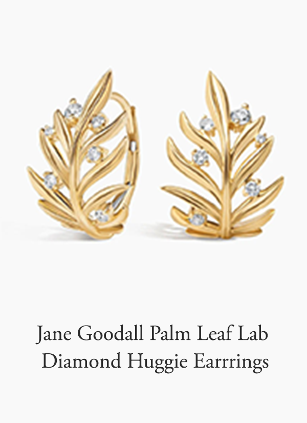 Jane Goodall Palm Leaf Lab Diamond Huggie Earrrings