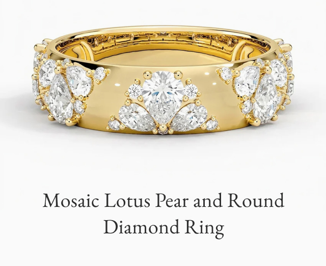 Mosaic Lotus Pear and Round Diamond Ring