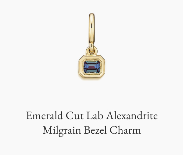 Emerald Cut Lab Alexandrite Milgrain Bezel Charm