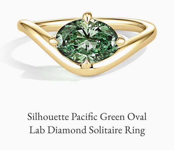 Silhouette Pacific Green Oval Lab Diamond Solitaire Ring