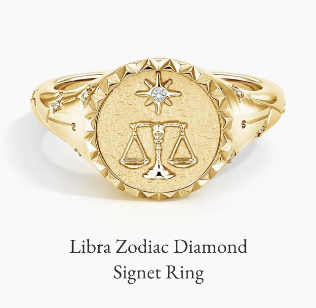 Libra Zodiac Diamond Signet Ring