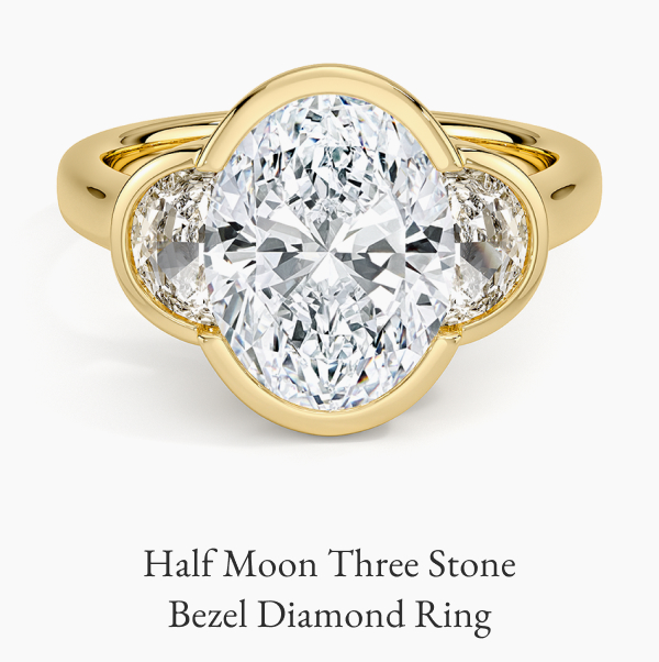 Half Moon Three Stone Bezel Diamond Ring