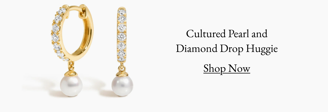 Cultured Pearl and Diamond Drop Huggie Earrings