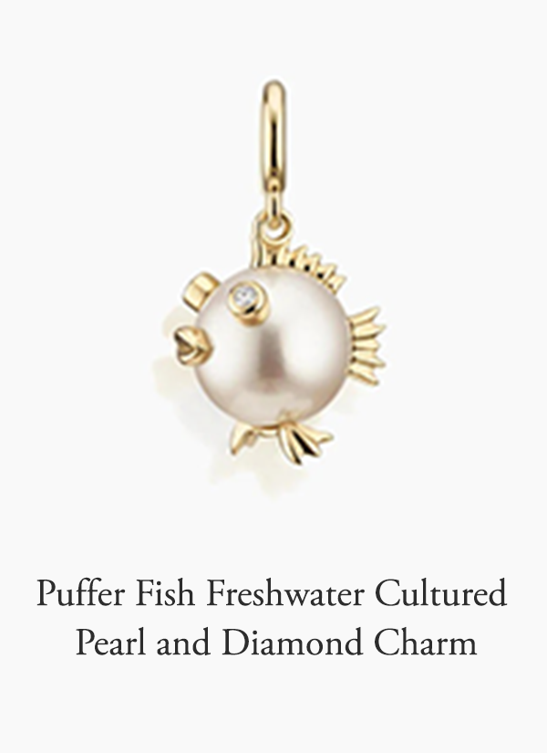 Puffer Fish Freshwater Cultured Pearl and Diamond Charm