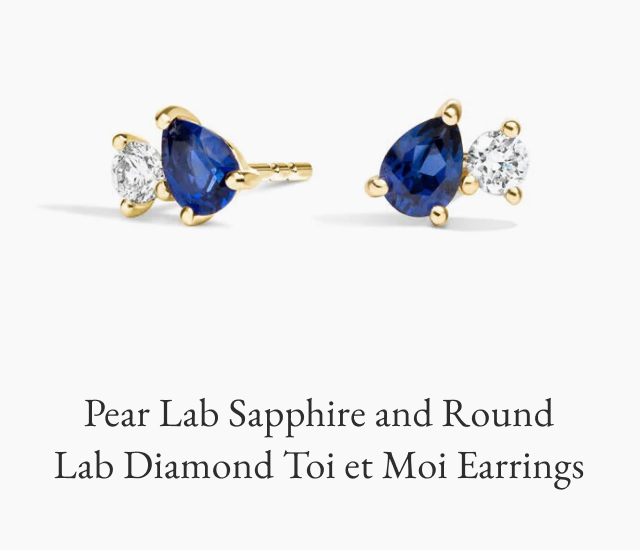 Pear Lab Sapphire and Round Lab Diamond Toi et Moi Earrings