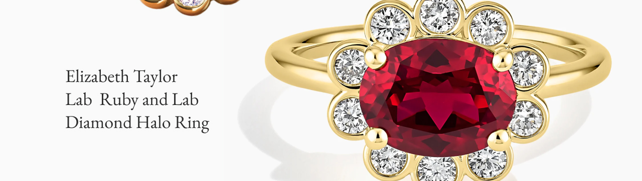 Elizabeth Taylor Lab Ruby and Lab Diamond Halo Ring