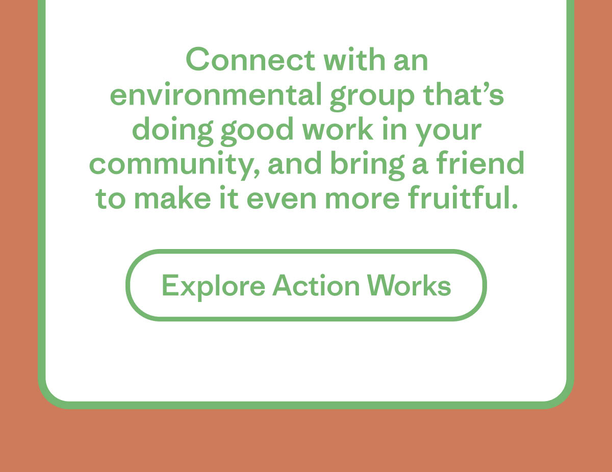 Connect with an environmental group that's doing good work in your community, and bring a friend to make it even more fruitful.