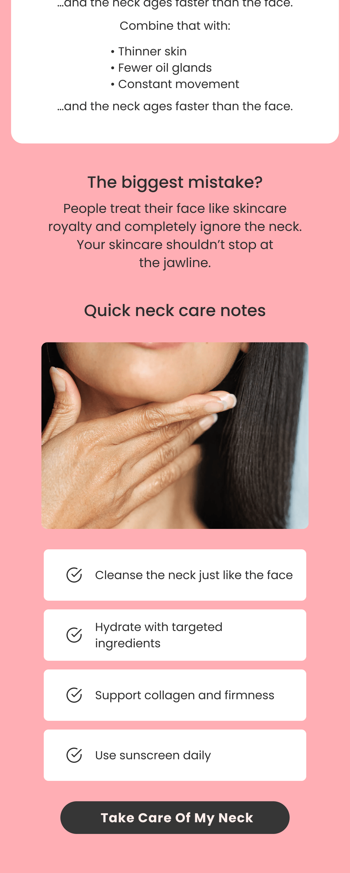 Meet: Tech Neck Looking down at phones and laptops constantly creates horizontal lines and skin laxity in the neck area. …and the neck ages faster than the face.