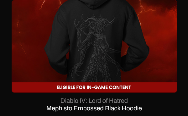 Diablo IV: Lord of Hatred Mephisto Embossed Black Hoodie | Eligible For In-Game Content