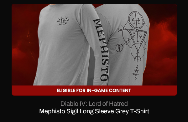 Diablo IV: Lord of Hatred Mephisto Sigil Long Sleeve Grey T-Shirt | Eligible For In-Game Content