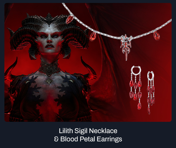 Lilith Sigil Necklace & Blood Petal Mini Hoop Earrings