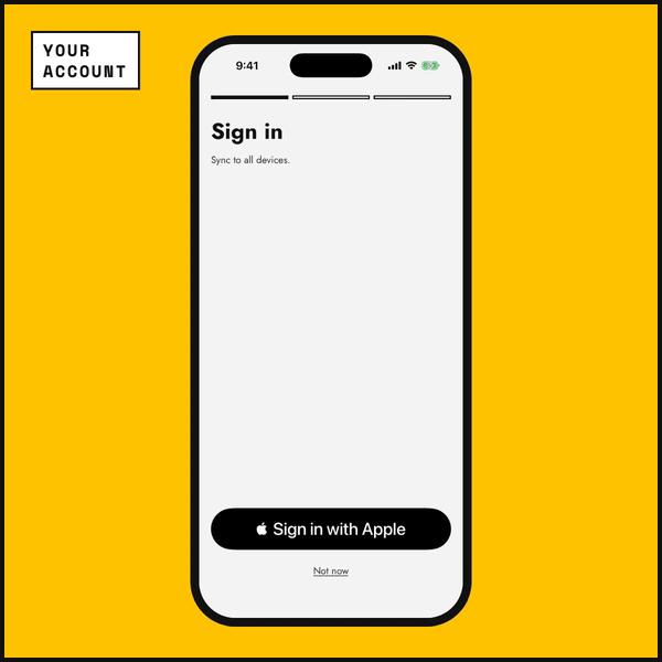 First launch: Sign in with Apple or Not now, then how many days a week