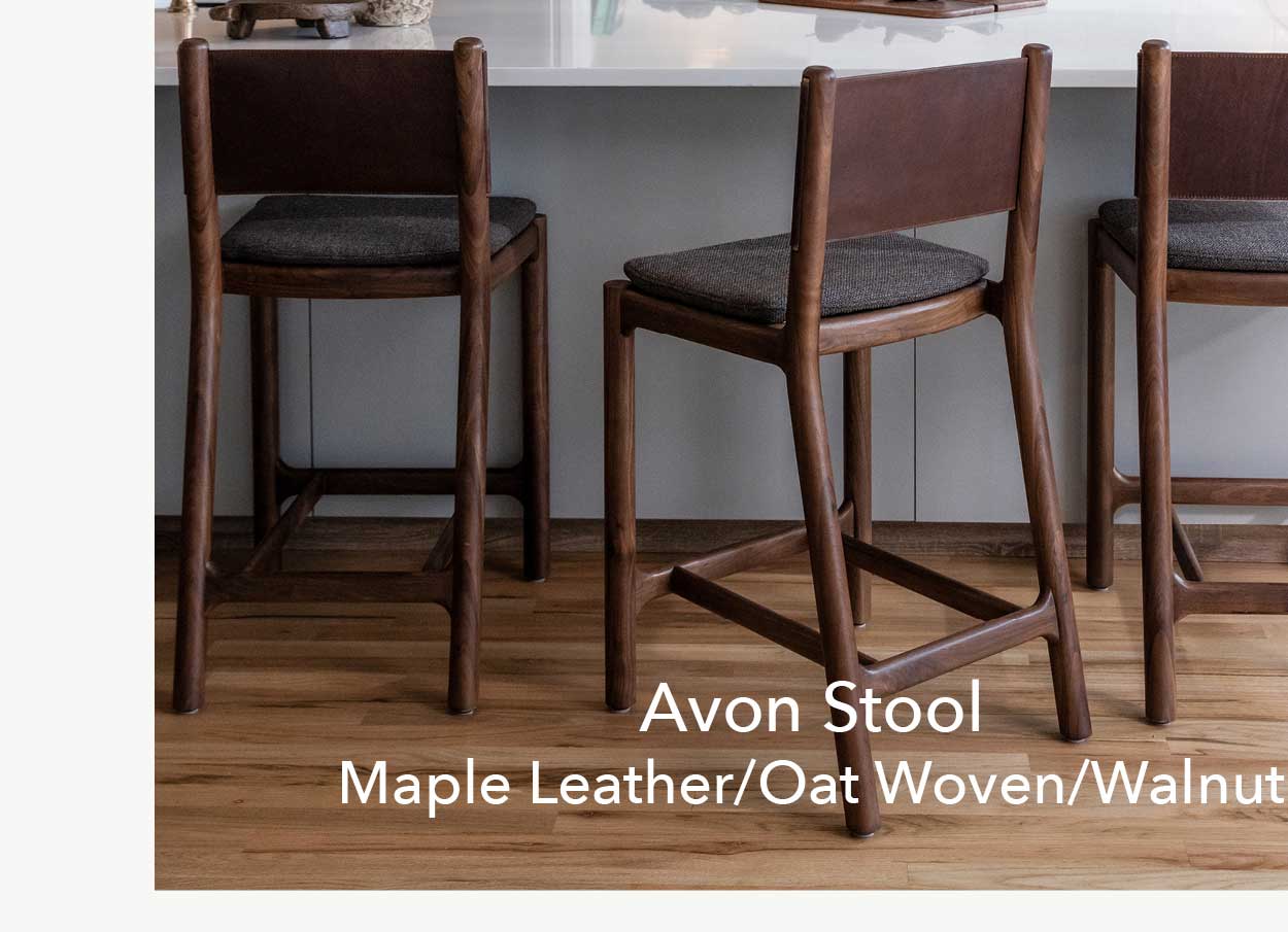 Avon Stool in Maple Leather/Oat Woven/Walnut 