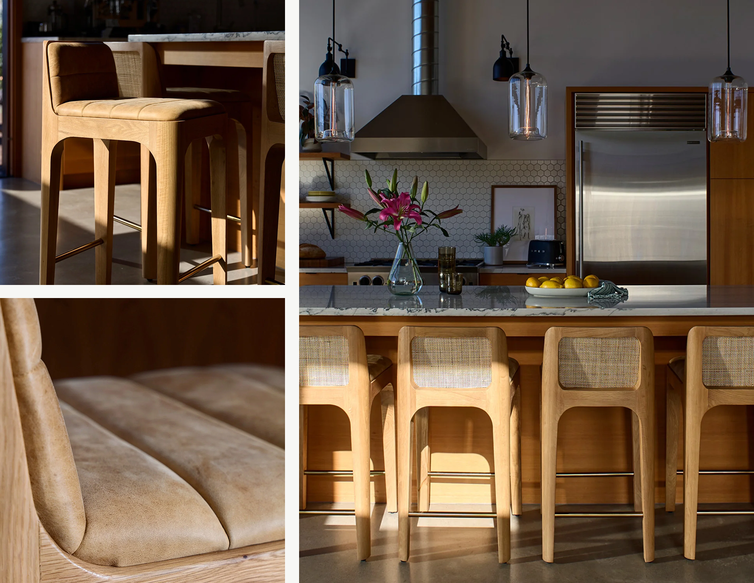 The Canyon Counter Stool — Sunflower Leather Seat / White Oak Frame