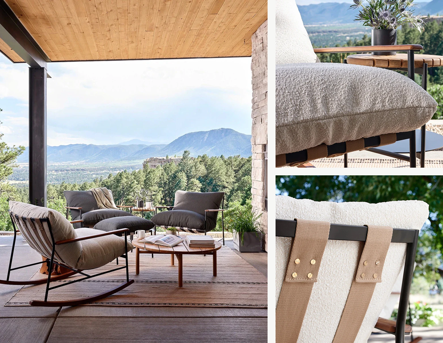 Images of the Vail Outdoor Lounge Rocker in Dove Boucle