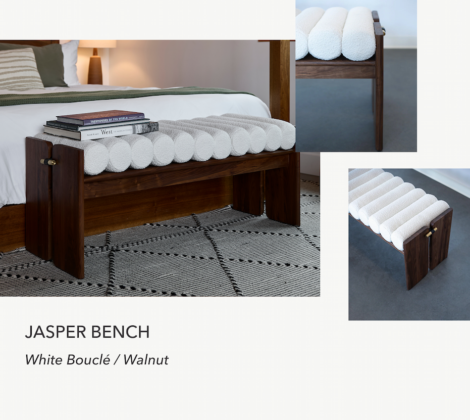 Jasper Bench in White Bouclé / Walnut