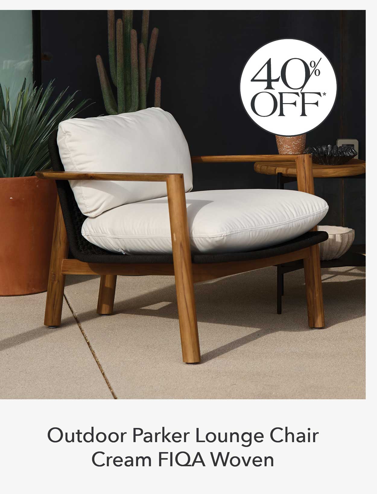 Outdoor Parker Lounge Chair in Cream FIQA Woven 