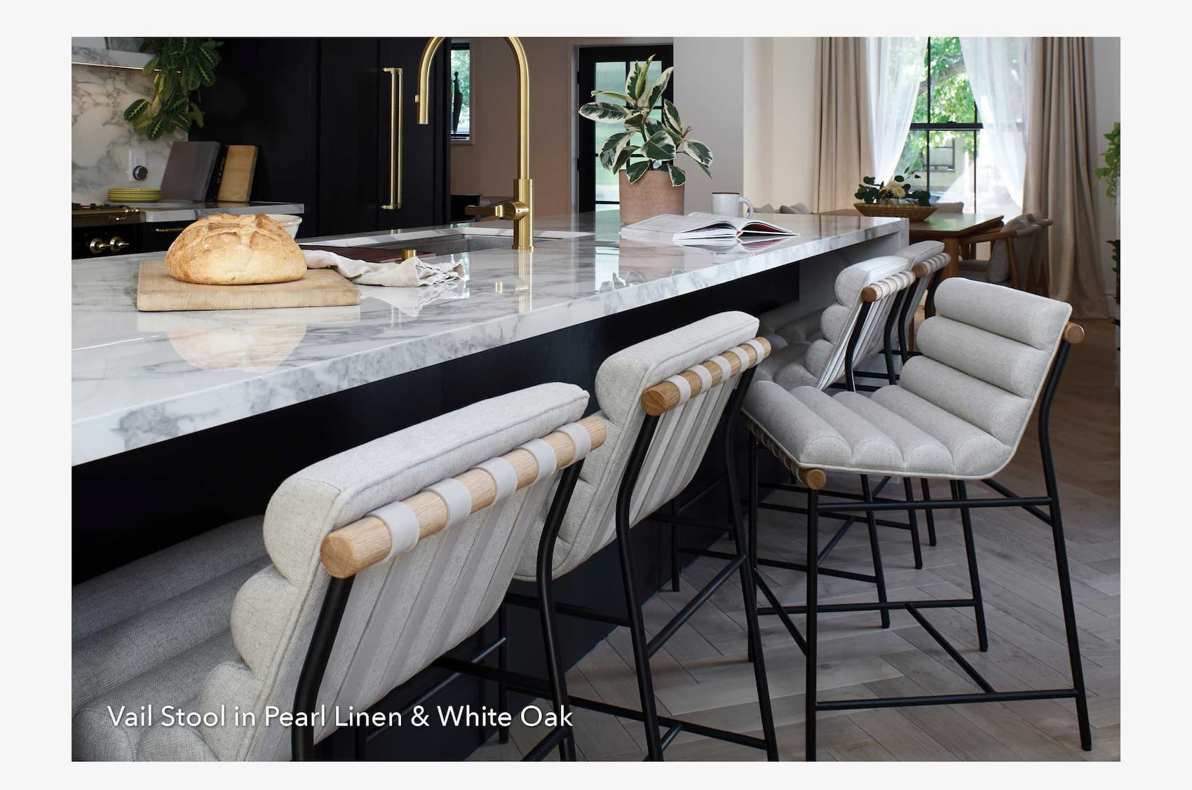 Vail Stool in Pearl Linen & White Oak