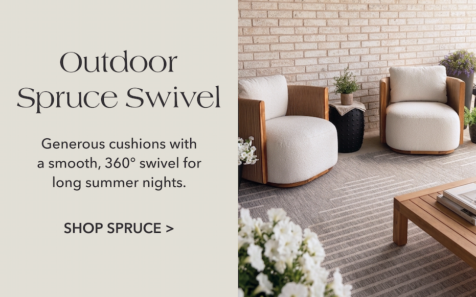Outdoor Spruce Swivel — Generous cushions with a smooth, 360° swivel for long summer nights.