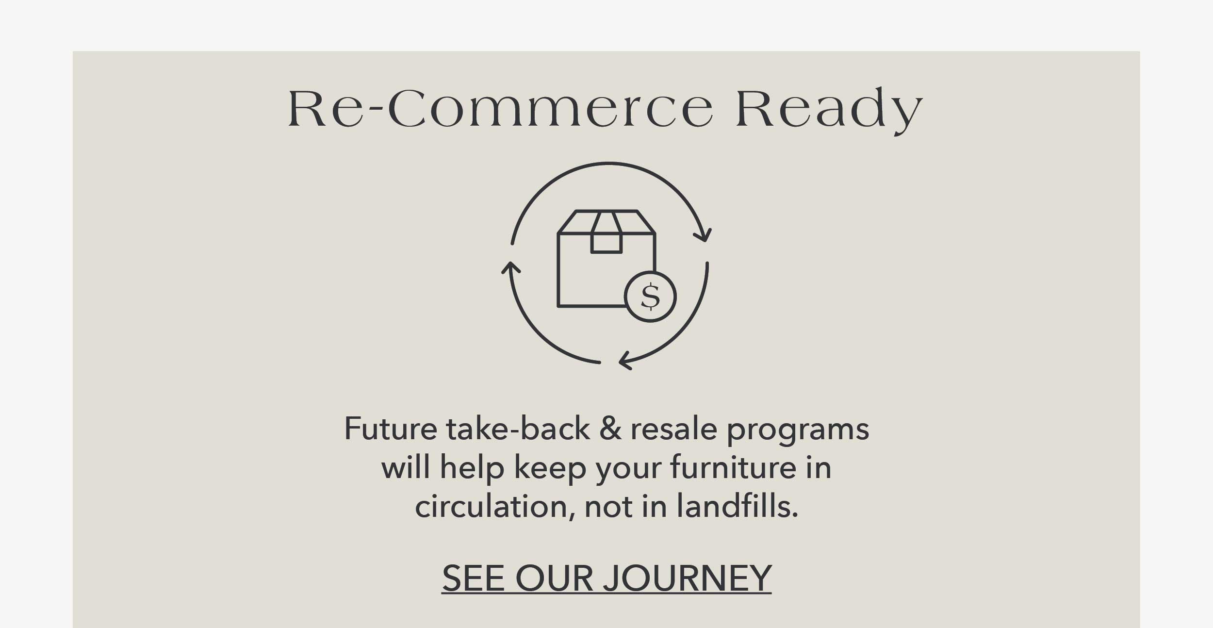 Re-Commerce Ready  Future take-back and resale programs will help keep your furniture in circulation, not in landfills.
