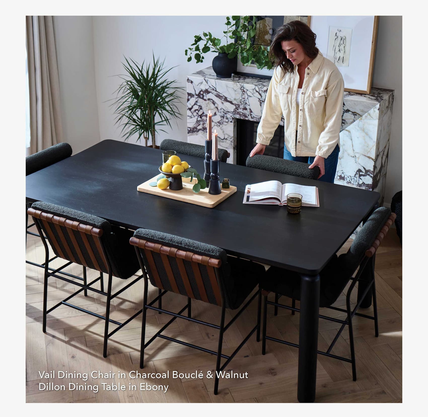 Vail Dining Chair in Charcoal Boucle & Walnut