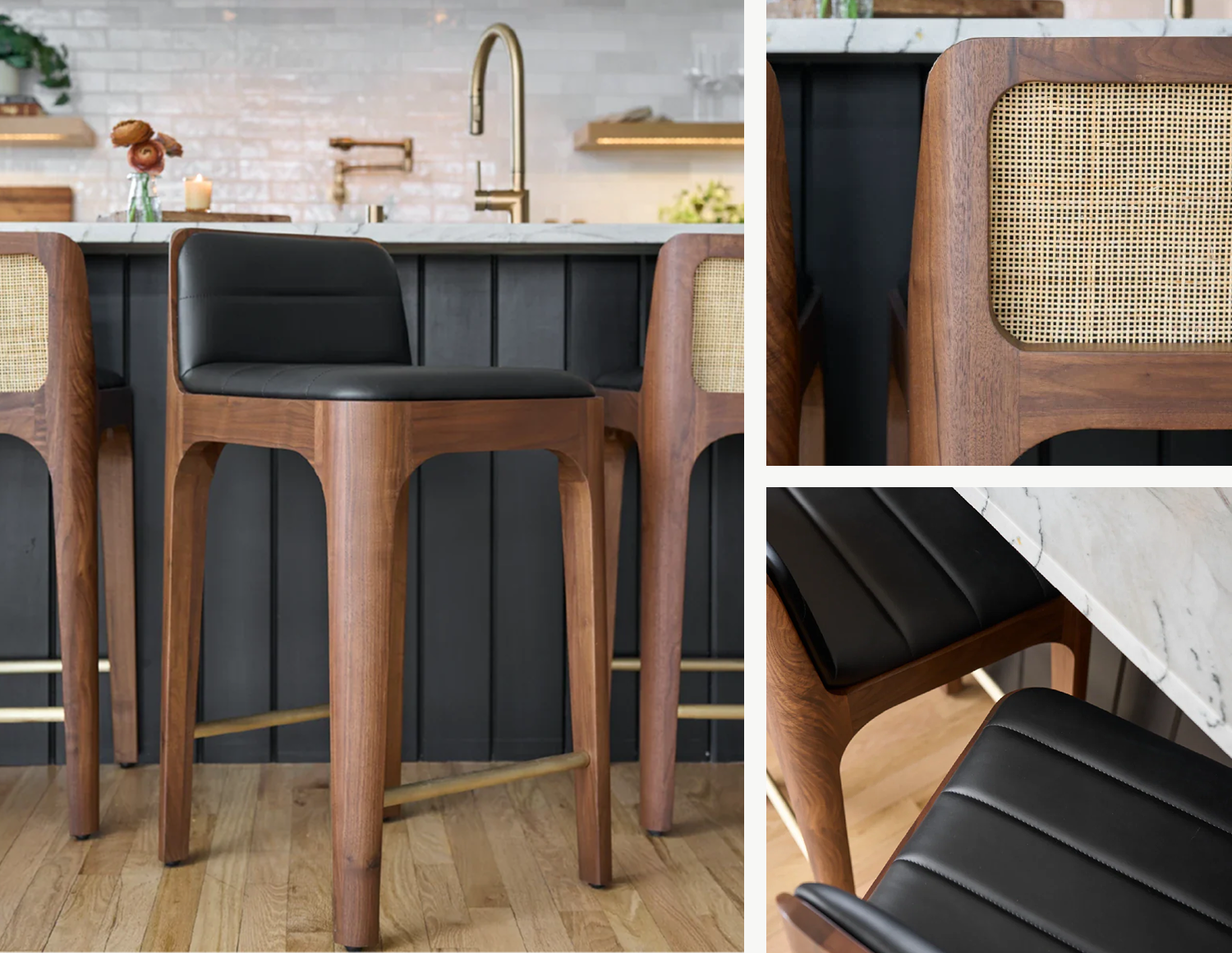 Image of Canyon Counter Stools in Black Leather and Walnut