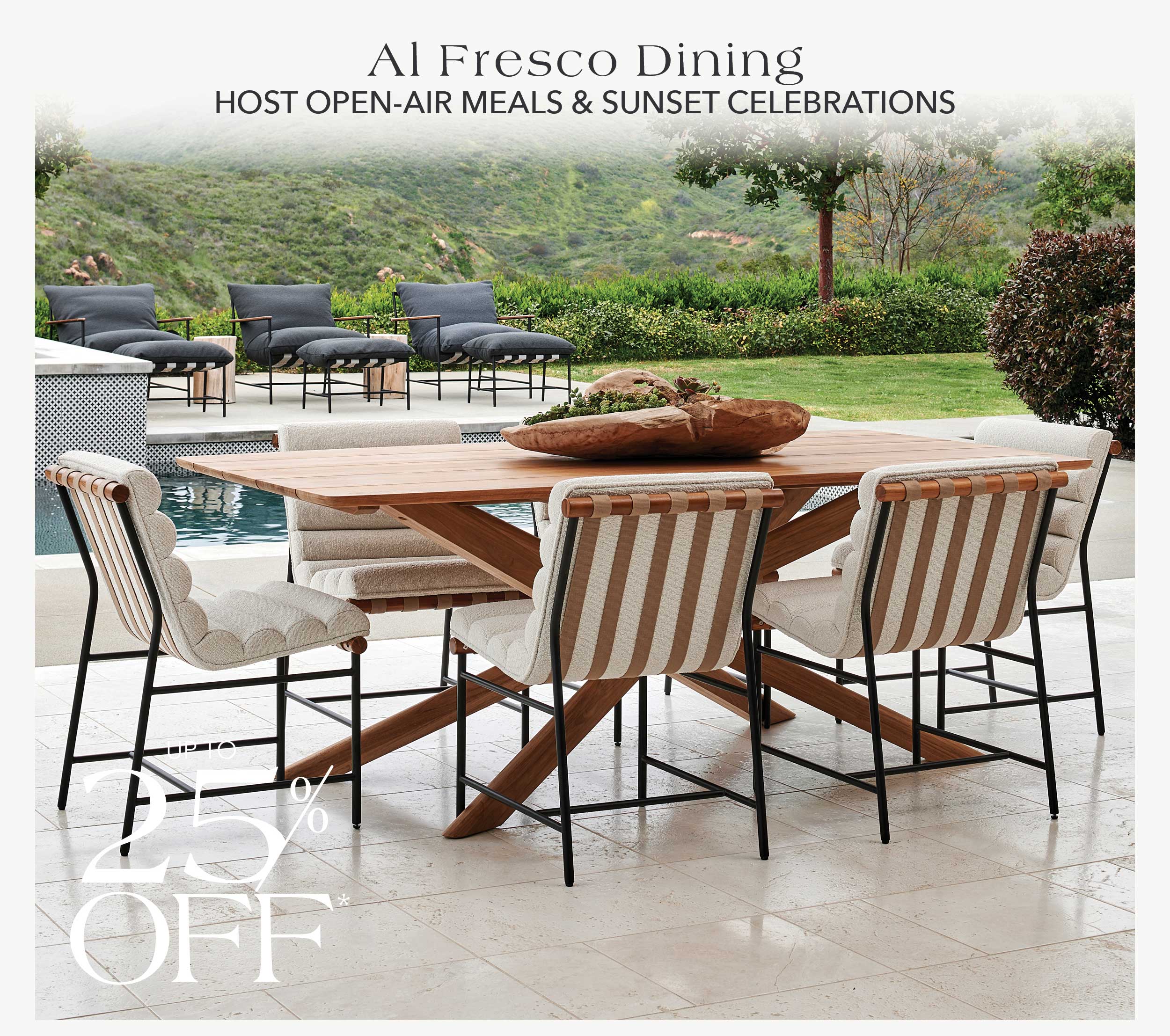 Al Fresco Dining Host open-air meals and sunset celebrations.
