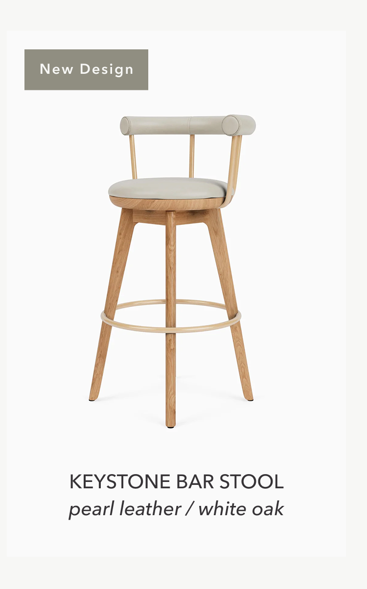 Keystone Swivel Bar Stool in Pearl Leather and White Oak
