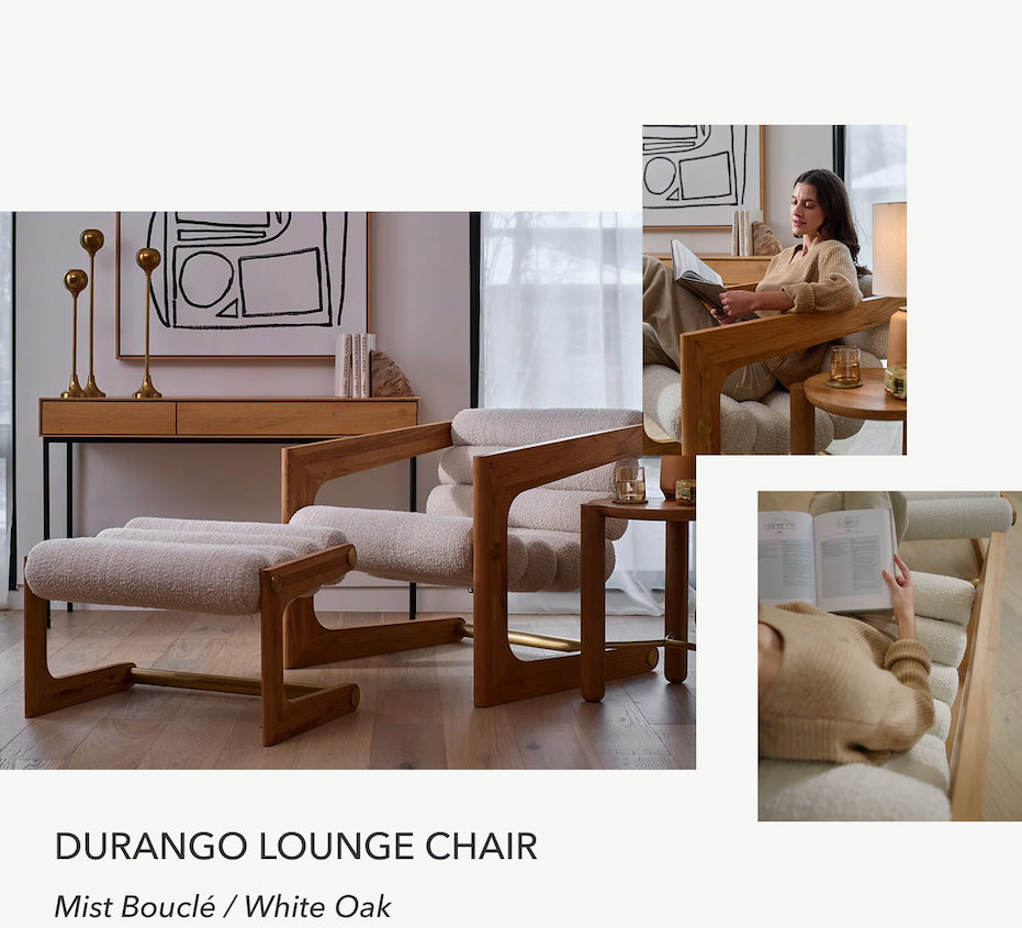 Durango Lounge Chair in Mist Bouclé / White Oak