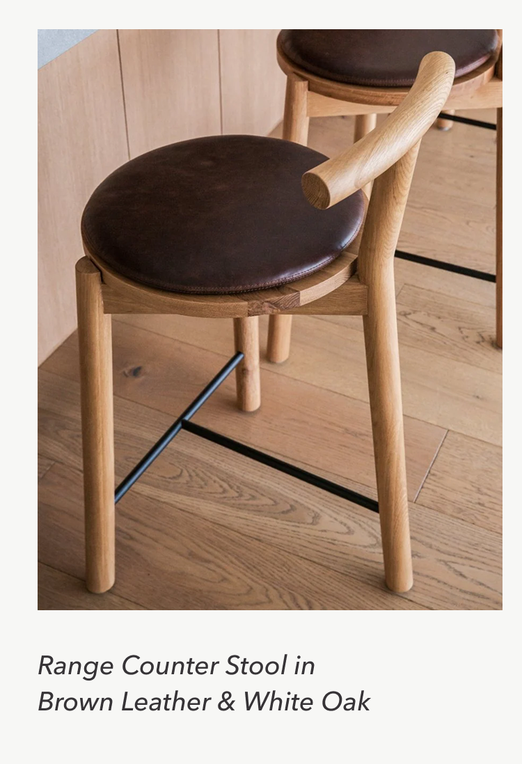 Range Counter Stool in Brown Leather & White Oak