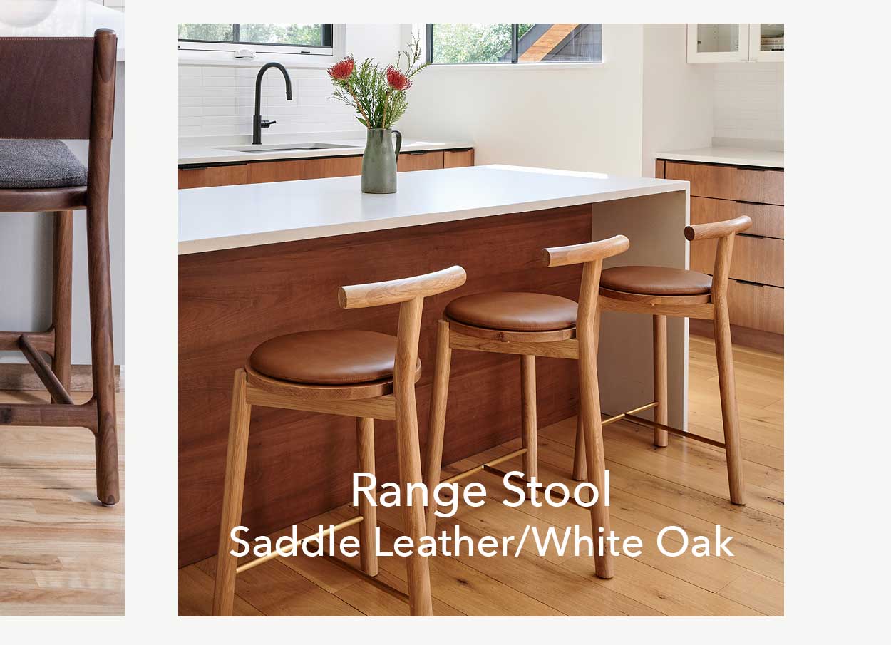 Range Stool in Saddle Leather and White Oak 