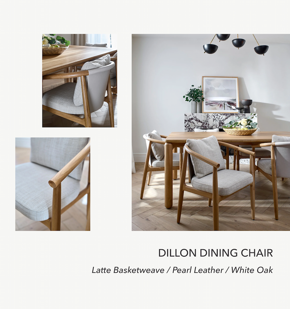 Dillon Dining Chair in Latte Basketweave / Pearl Leather / White Oak