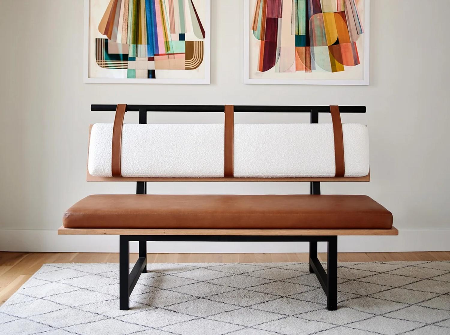 Shop The Banquette in White Boucle / Saddle Leather / White Oak Deck